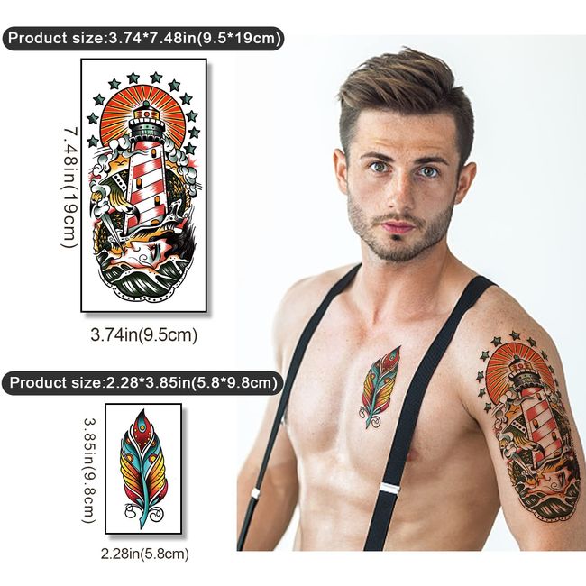 Old School Large Arm Sleeve Tattoo,Waterproof Full Temporary Tattoo Sticker  Men