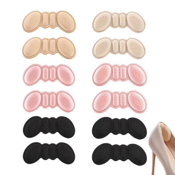 6 Pairs Heel Pads for Shoes,Self-Adhesive Heel Grips for Ladies Shoes,Anti-Slip Heel Grips,High Heel Cushion Pads Prevent Rubbing Blisters Heel Slipping (Black,Beige,Pink)