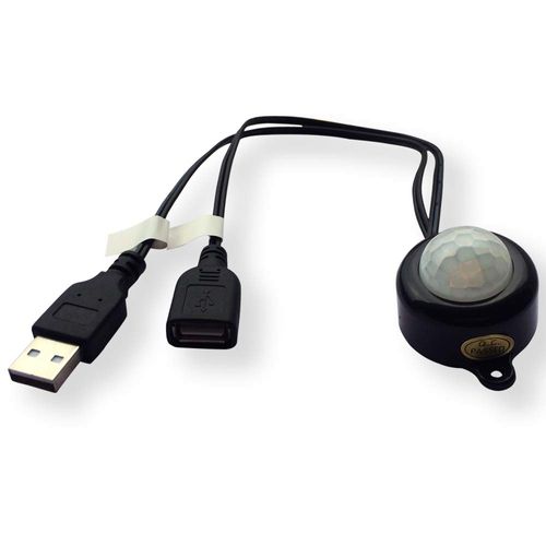 USB 5V DC12-24V 2A PIR Motion Activated Mini Body PIR Sensor Switch with USB Interface Cable for LED Strip Automatic Light Security Camera Pet Monitoring (with Light Sensor, Black)