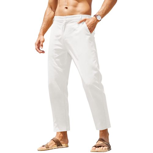 COOFANDY Men's Cotton Linen Pants Elastic Waist Lightweight Casual Pants Slim Fit Yoga Beach Pants with Pockets