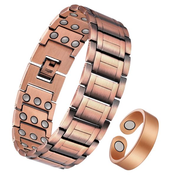 Jeracol 99.99% Soild Copper Magnetic Bracelets and Ring for Men,3X Ultra Strength Magnets(3500 Gauss) Wristband Brazaletes Anniversary,Adjustable Size&Jewelry Gift Box