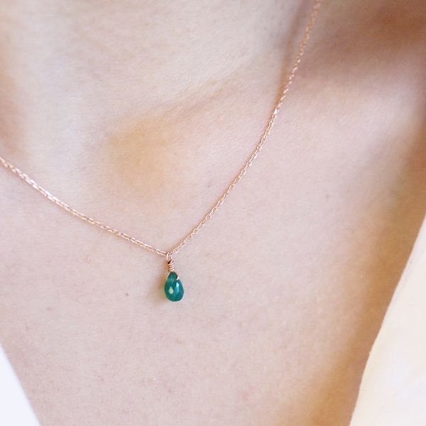 Green Onyx Necklace (Petit Daily Pink Gold Plated Silver 925 Necklace Luxury Gift Wrapping)