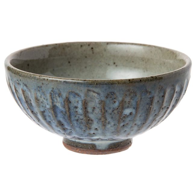 Marui Pottery MR-3-3489 Shigaraki Ware Hechimon Rice Bowl, Small, Blue Hagi Carved, 4.5 inches (11.5 cm)