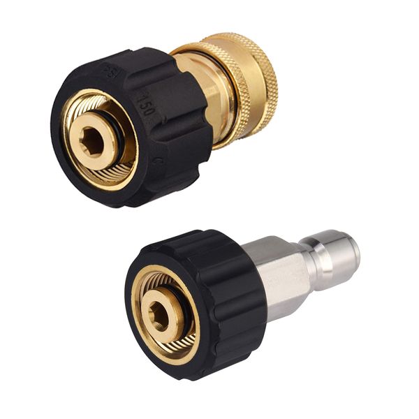 M MINGLE Pressure Washer Hose Adapter Set, M22 to 3/8 Quick Connect for Power Washer Hose, 5000 PSI