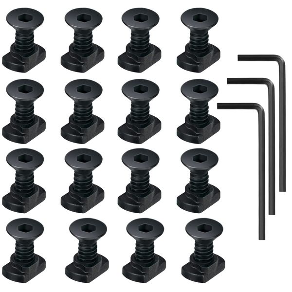 16 Pack M5 T-Nut Screw Replacement Sets,Compatible with Rail Mount, with Thread Locking Screws, Wrench and Nuts, Hardware for Standard Rail Systems (16 x Screws, 16 x Nuts and 3 x Wrench)…