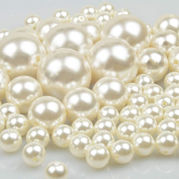 Elegant Glossy Polished Pearls 70pcs 12mm/20mm/30mm Assorted Plastic Loose Beads for Vase Fillers, DIY Jewelry Necklaces, Table Scatter, Wedding, Birthday Party Home Decoration (Ivory)