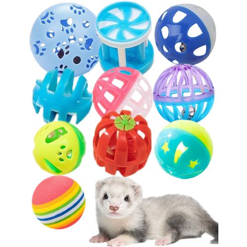 DIYUQISHI Ferret Toys 10 Piece Bell Balls, PP Material, Easy Clean, Indoor and Outdoor, Reduce Boredom, Safe and Non-Toxic, Dental Health and Agility Training
