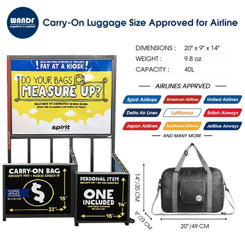 WANDF Foldable Travel Duffel Bag Luggage Sports Gym Water Resistant Nylon, Black
