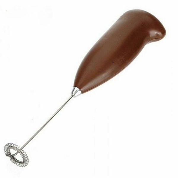 Portable Milk Frother Handheld Frappe Matcha Whisk Electric Mini Drink Mixer Egg Beater with Stainless Steel Mixing Head Handheld Hot Frappe Chocolate for Latte Art Oat Milk Hot Chocolate (Brown)