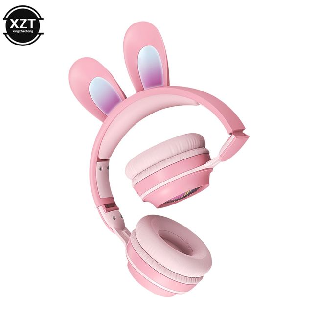 Wireless Earphones Rgb With Rabbit Ears Headset Mic Cute Girls Music  Bluetooth