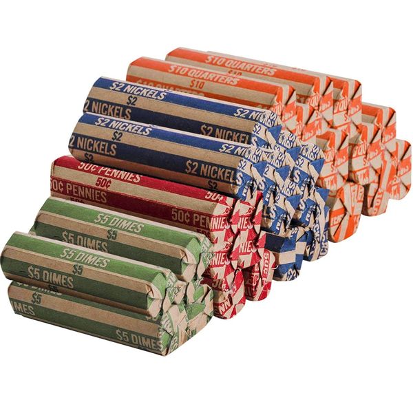 J Mark Neatly-Packed Flat Coin Roll Wrappers (Quarters, Dimes, Nickels, Pennies), ABA Striped Kraft Paper Coin Roll Wrappers, Includes Free J Mark Deposit Slip, (400-Pack USD)