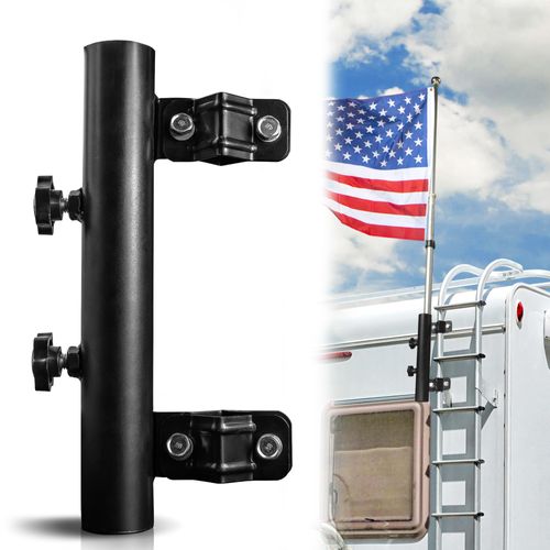 Anley Heavy-Duty RV Ladder Flagpole Mount Holder - Fits Most RV Ladder Rails Up to 2 IN - Durable Steel and Rust-Free Coating - Hold Flag Poles Up to 1.5 IN - Perfect for Outdoor Camping Displays