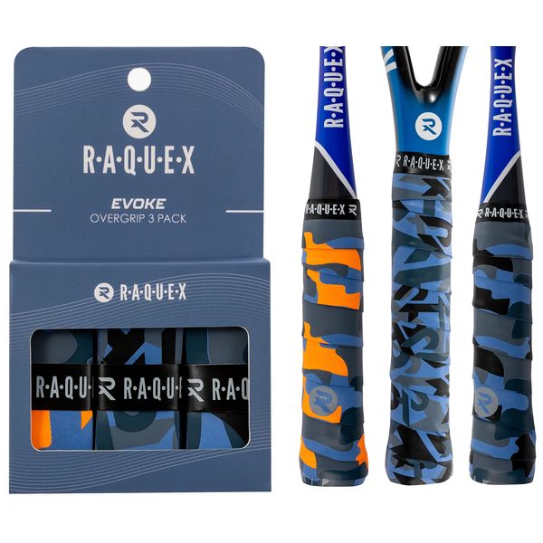 Raquex Evoke Overgrip Tape 3 Pack - Tennis Racket Grip Tapes - Racquet Anti Slip Tape Overgrip for Tennis Rackets, Badminton and Squash. British Designs, Finishing Tape Included (Mixed Camo)