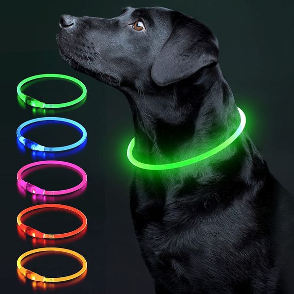 Colaseeme 6593610 Glowing Dog Collar, Light-up Collar, Visible from 546.8 yds. (500 m) for Safety Even at Night, Dogs, Cats, Glowing Collar, Light for Walking at Night, USB-Rechargeable