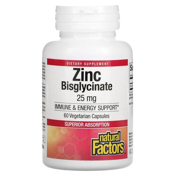 (Vitamin) Natural Factors Zinc Bisglycinate 25mg 60 Vegetarian Capsules, 25 mg