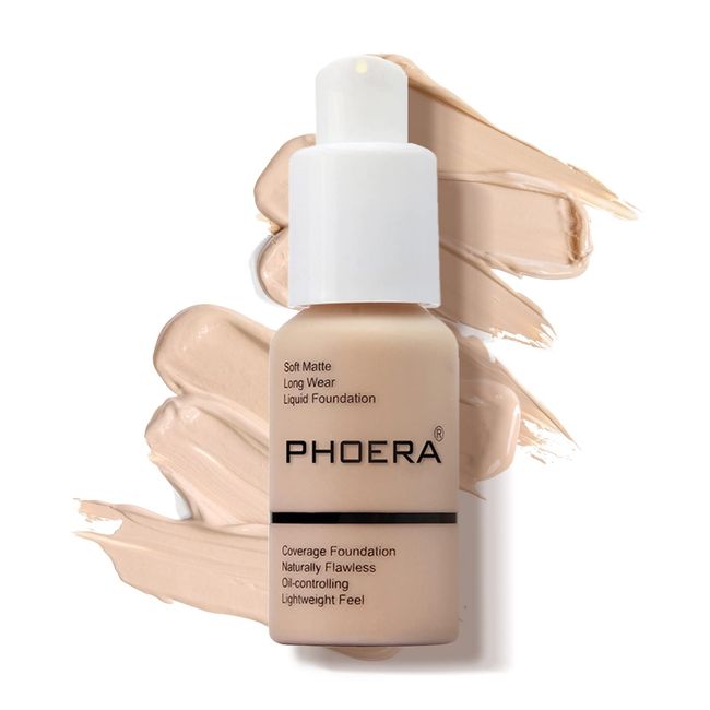 PHOERA Foundation Makeup Naturally Liquid Foundation Full Coverage Mattle Oil-Control Concealer 8 Colors Optional,Great Choice For Gift (#102 Nude,30ml)