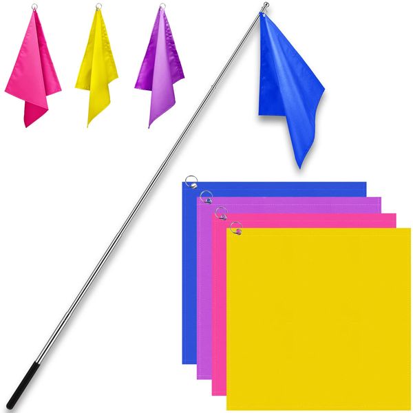 Equestrian Training Flag 4 Pieces Equestrian Training Equipment Equestrian Nylon Flag with Flagpole(Yellow, Pink, Purple, Dark Blue)