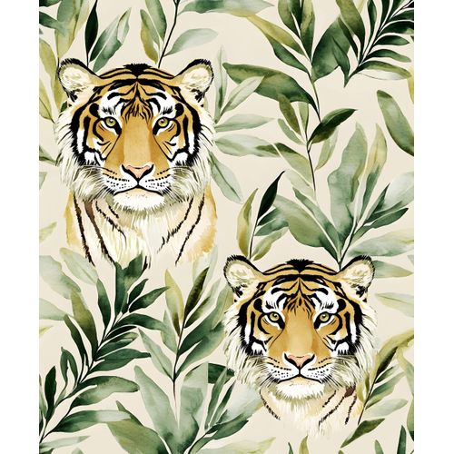 Jungle Tiger Peel and Stick Wallpaper Beige Green Animals Contact Paper 17.5in x 9.8ft Vinyl Self Adhesive Waterproof Removable Boho Forest Wall Mural Modern for Kitchen Bathroom Cabineet Table Stairs