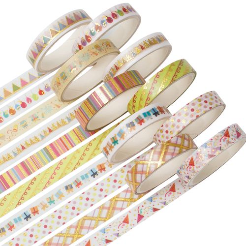 YUBBAEX Masking Tape, Thin Gold Foil Stamping, 0.3 inch (8 mm) Wide x 10 Rolls, Thin for Gift Wrapping, DIY Crafts, Notebook Decoration (Party)