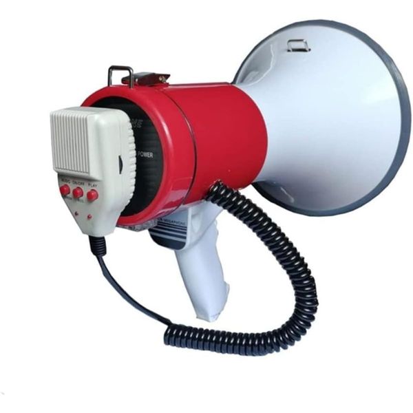 REENEW Hand Megaphone Loudspeaker with Hand Microphone, Shoulder Megaphone, 50W, Siren Function, Microphone Volume Control, Sports Meeting, Offsite Sales, Recording/Playback/Function, Handheld