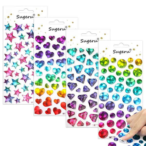 Sugeru®Neue 3D Glitzer Gradient Sticker Mädchen Kinder- 4pcs(160+Muster),aufkleber herz & Rauten & Sterne & Punkte | DIY Tagebuch Kalender Scrapbook Planner Journal Deko | sticker geburtstag