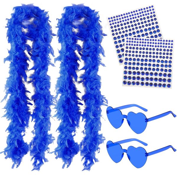 BDSHUNBF 4PCS Feather Boas, Fancy Dress and Crafts Feather Boa, Heart Shaped Sunglasses, Party Accessories for Dancing Wedding Halloween Costume Decoration Cosplay