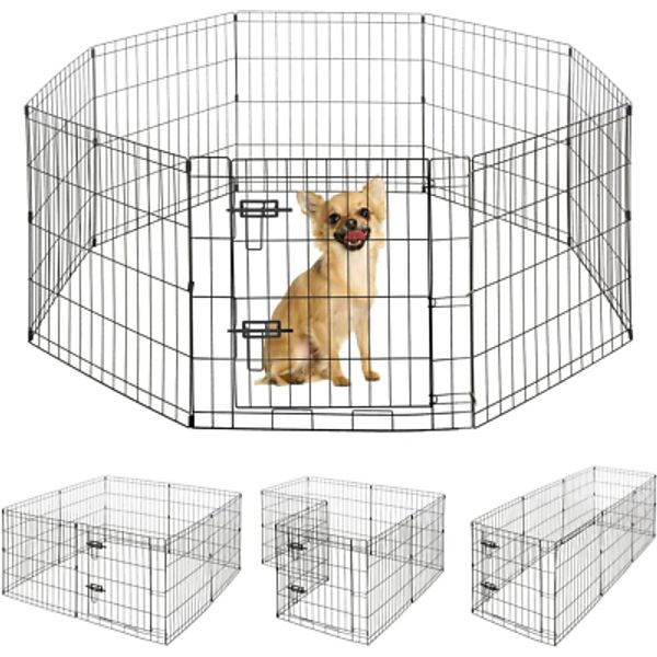 Foldable Outdoor/Indoor Pet Playpen with Gate, Available in 24 Inch Height Metal