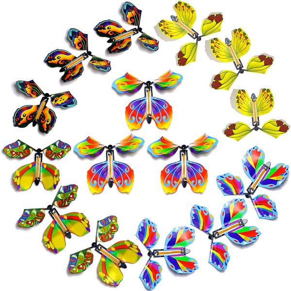 Canlierr 15 Pcs Flying Butterfly Card Surprise Wind Up Butterfly Magic Flying Butterfly Flying Fairy Toys Rubber Band Powered Funny Surprise Gift for Christmas Birthday Party Playing(Classic Style)