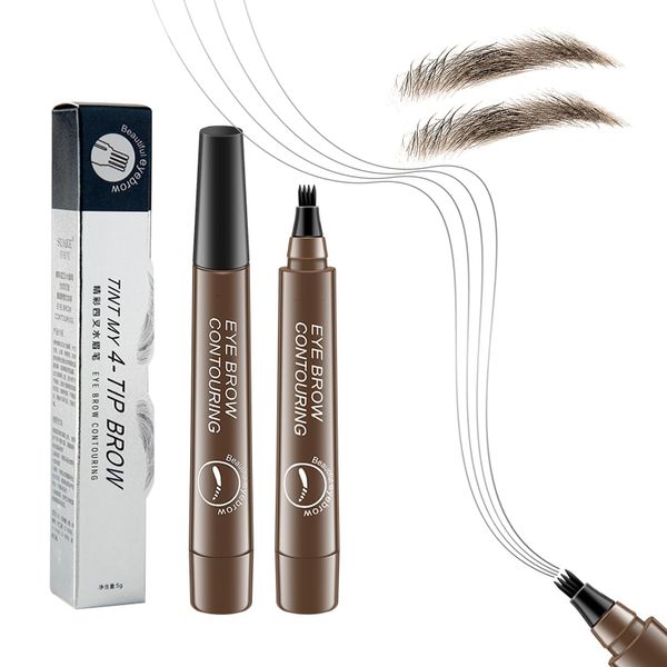 Eyebrow Contouring Pen, Waterproof Microblading Eyebrow Pencil with 4-Prong Micro-Fork-Tip Applicator, Liquid Eyebrow Pencils for women Creates Natural Looking Brows Effortlessly (Dark Brown)