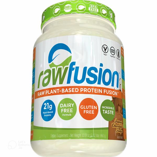 Rawfusion- Vegan Protein Powder, Peanut Chocolate Fudge - 21g of Plant Based Protein, Low Net Carbs, Non Dairy, Gluten/ Lactose Free, Soy Free, Kosher, Non-GMO, 2lb Pound