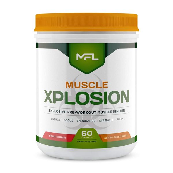 MFL Muscle Xplosion | Pre-Workout | 0 Sugar | Sweetened with Stevia | All-Natural | 60 Servings (Fruit Punch)