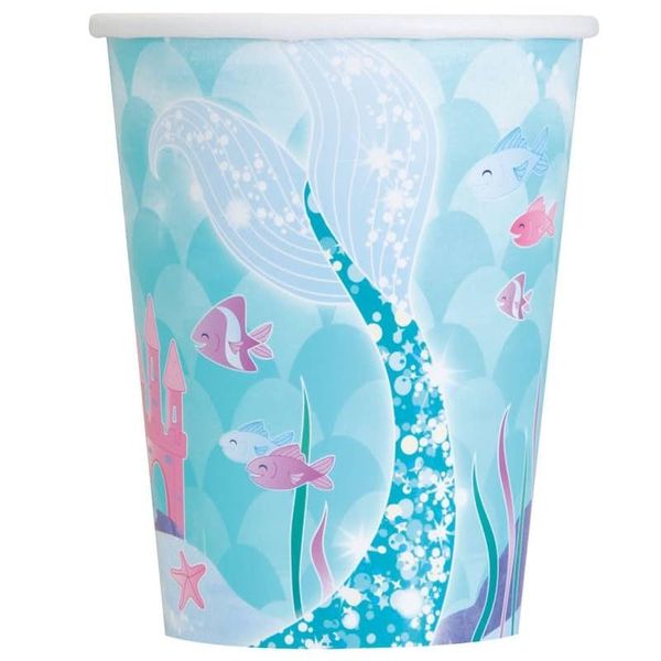 Unique 82227 Paper Cups-266 ml-Mermaid Party-8 Count (Pack of 1), Multicolour