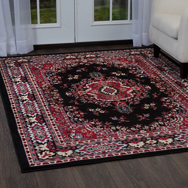 Traditional Medallion Black Persien 3 Pcs Area Rug Oriental Runner Mat Combo Set