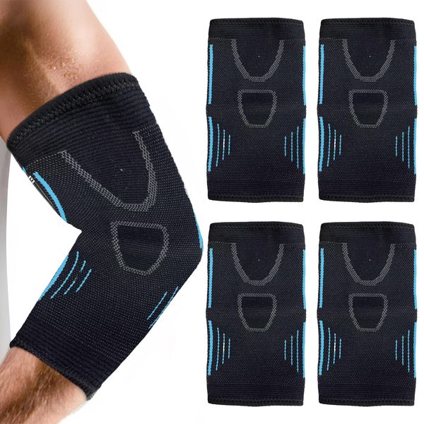 Belligern 4 Pack Elbow Support Elbow Brace for Men Women Elbow Braces Compression Sleeves Support Compression Elbow Sleeve Comfortable and Breathable,for Tennis Golfers Elbow Sports Protection(Blue)