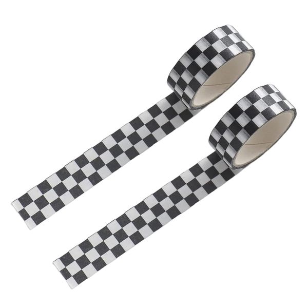 2Pcs Black and White Checkered Ribbon,Compact Checkerboard Pattern Paper Tape,Racing Car Theme Printed Plaid Checkered Ribbon,DIY Fade-Resistant Arts and Crafts Tape Adhesives Craft Supplies