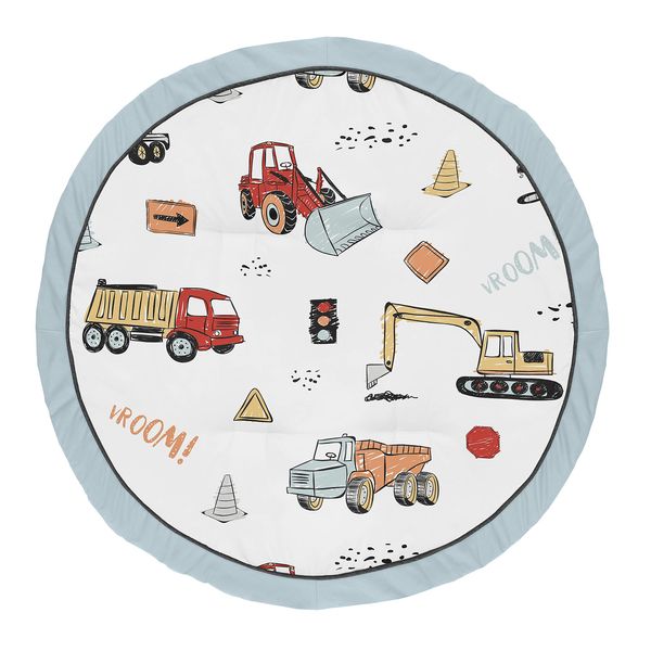 Sweet Jojo Designs Construction Truck Boy Baby Playmat Tummy Time Infant Play Mat - Grey Yellow Orange Red and Blue Transportation