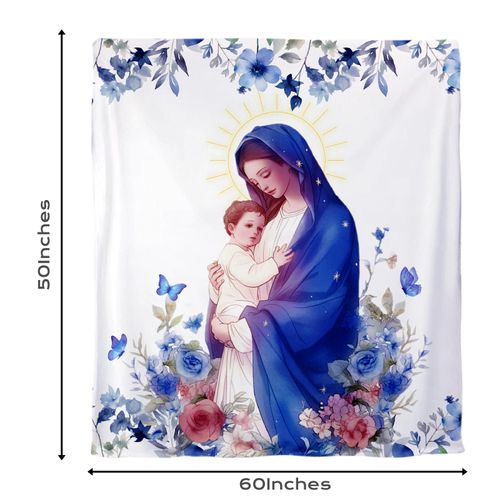 XKDOUS Christian Blankets for Women Faith (60"X50"), Christian Gifts for Women, Religious Inspirational Baptism Gifts, Prayer Jesus Blanket for Girl, Mom, Sister, Daughter (Virgin Mary Style)