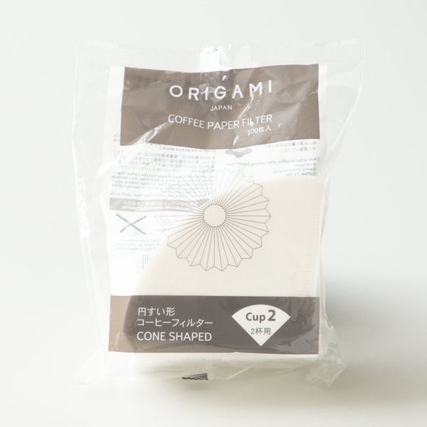 ORIGAMI COFFEE PAPER FILTER Cup2 Coffee Filter, 2 Cups, 100 Pieces, Conical Shape, Made in Japan