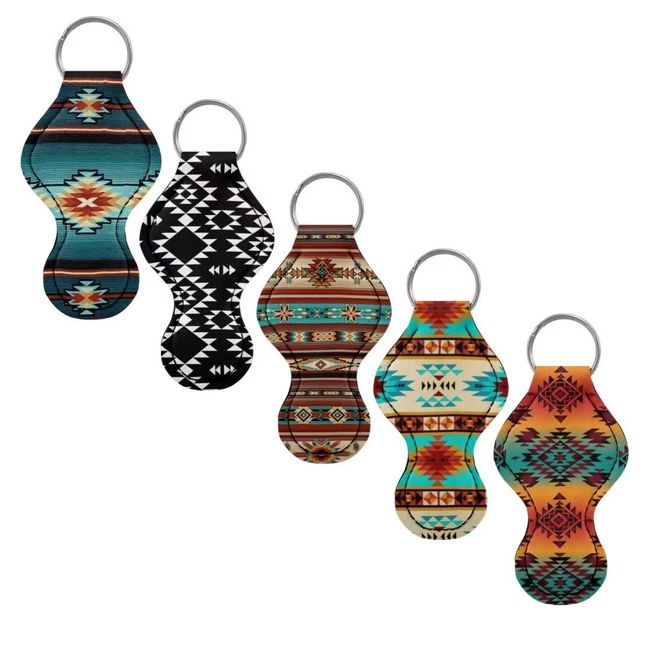 BIGCARJOB Aztec Tribal Texture Lip Balm Covers Chapstick Sleeve Set,5 Pieces Native Aztec Triba Key Clips Chapstick Holder for Womens Girls,Portable Lip Balm Chapstick Covers Keyring