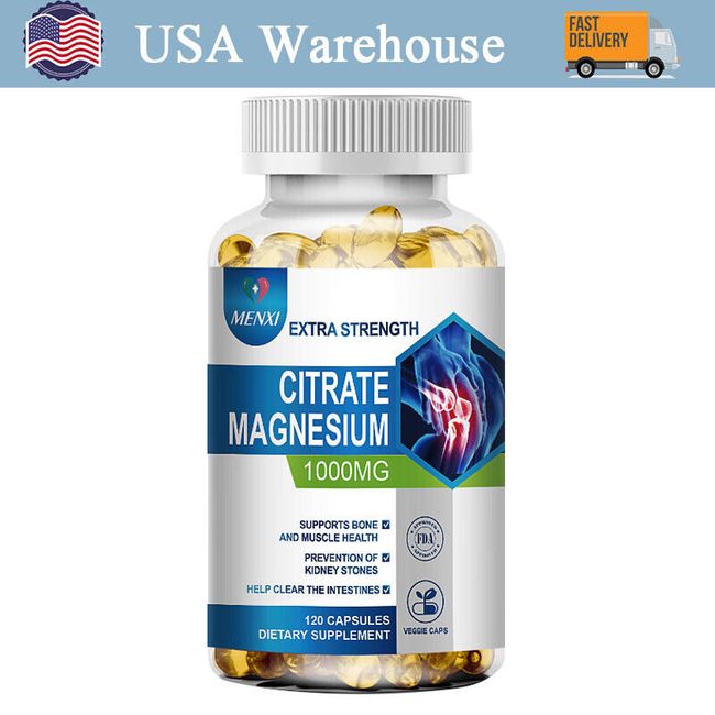 Magnesium Citrate 1000mg, 120 Capsules -Vegan, Gluten Free, Non-GMO High Potency