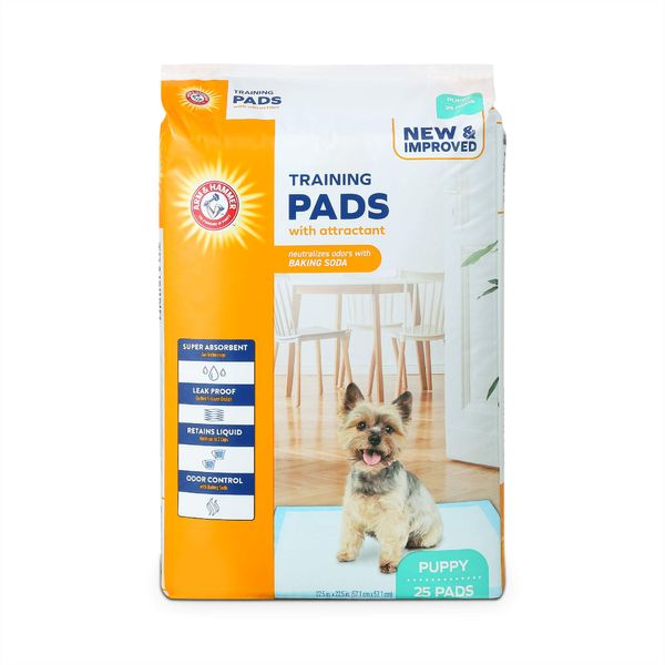 Arm & Hammer for Dogs Puppy Training Pads with Attractant | New & Improved Super Absorbent, Leak-Proof, Odor Control Quilted Puppy Pads with Baking Soda | 25 Count Bulk Wee Wee Pads,White