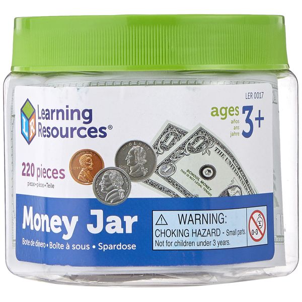 Learning Resources Money Jar, Play Money, Play Money for Kids, Counting, Bills and Coins, Homeschool, Math, Pretend Money, Ages 3+