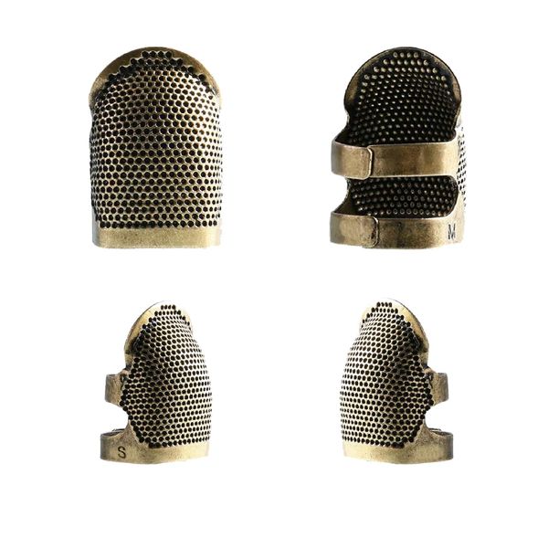 Samcos Thimble, Handicraft Sewing Thimble, Finger Protector, Sewing Tools, 4 Pieces, Adjustable Finger Metal Shield, Anti-Slip, Sewing Finger Protection, DIY Sewing Tool (Antique Gold Small x 2 +