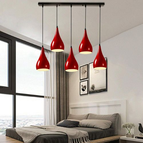 LEDSone Modern 5 Way Teardrop Ceiling Light Pendant Eyeball Design Colour Lamp Shades Fitting ES E27 UK Light Fitting (Red)