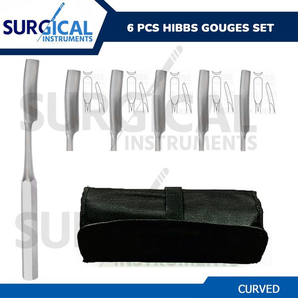 Set of 6 Pcs Hibbs Gouges Curved 9" Surgical Orthopedic Instrument German Gr