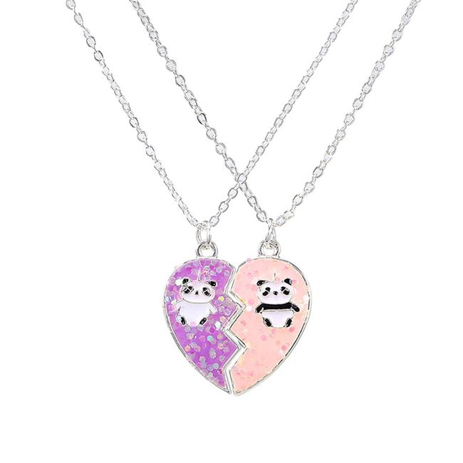 MenYiYDS 2 Stück BFF Halsketten Freundschaftskette magnetisch Panda Schmuck Anhänger Beste Freunde Mädchen Halskette für Mädchen Geburtstagsgeschenke Anhänger Kette Geschenke (Pink und lila)