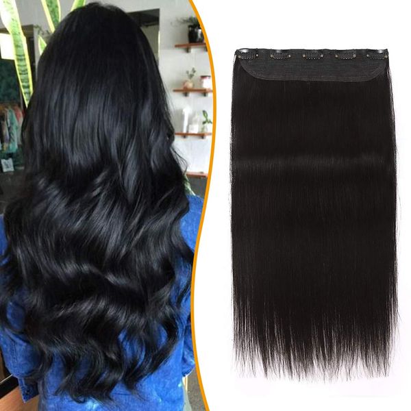 One Piece Remy Clip in Human Hair Extensions 100% Real Hair Extension Thick 3/4 Full Head (#01 Jet Black, 20"-95g)