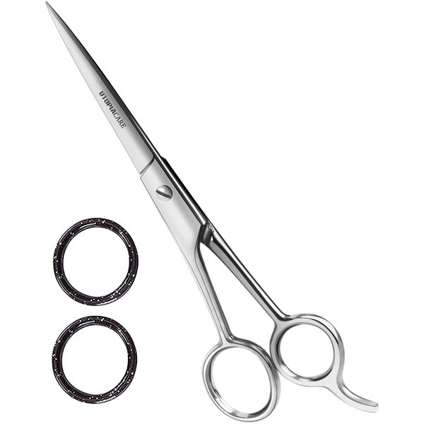 Professional Barbers Salon Laser Edge Hair Cutting Scissors (6.5Cm) - Cold Forged Stainless Steel Reinforced Chrome Tarnish Resistant Rust Proof (Silver Shine) by Utopia Care