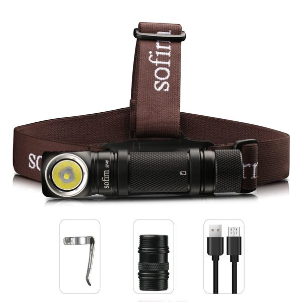 sofirn SP40 Rechargeable Headlamp 1200 Lumen, Powerful 5500K LED Flashlight, Right Angle Headlight for Repairing Running Camping Hiking