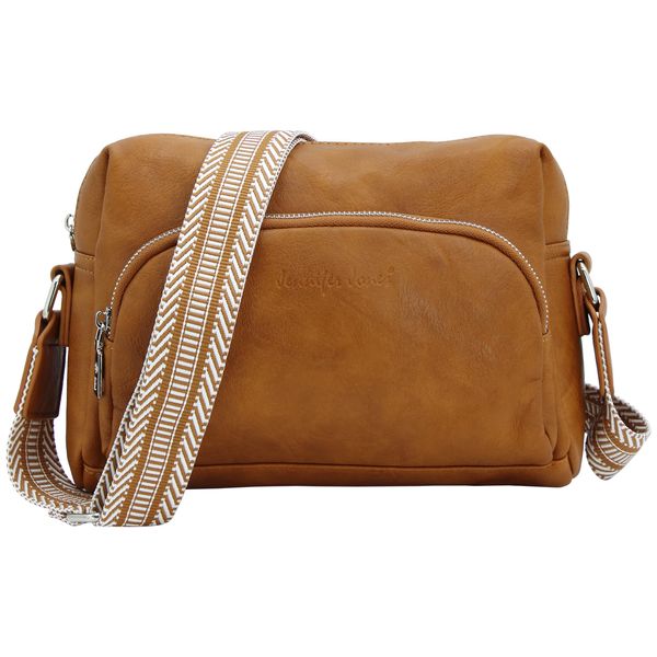 JENNIFER JONES – Modische Damen Umhängetasche – Crossbody Bag mit gewebtem Schultergurt - Cognac